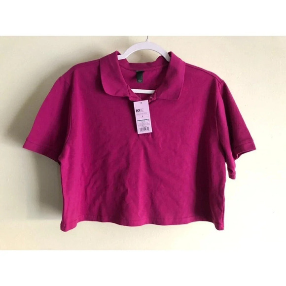 WILD FABLE Women's Short Sleeve Boxy Cropped Polo T-Shirt Size L - Picture 1 of 4